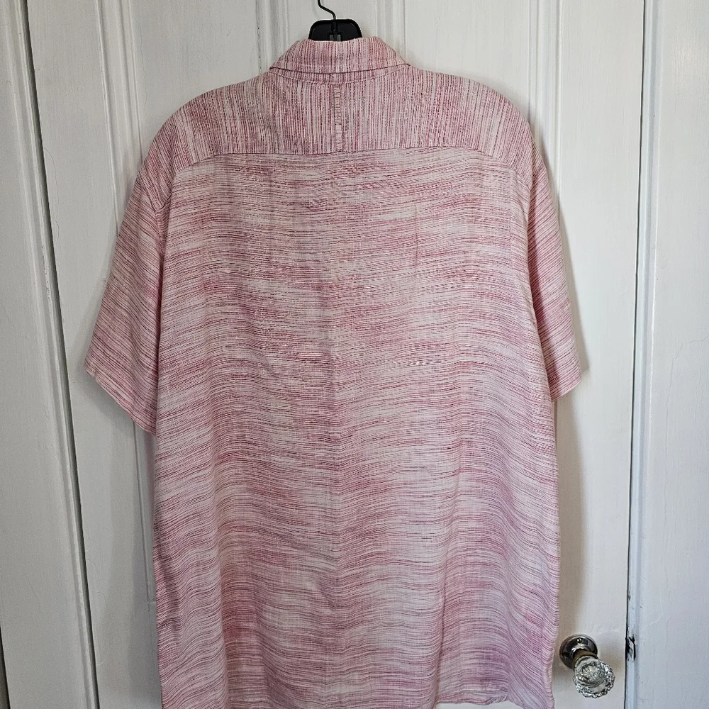 Banana Republic Mens XL Camden Fit Linen Short Sleeve Shirt Pink White Summer